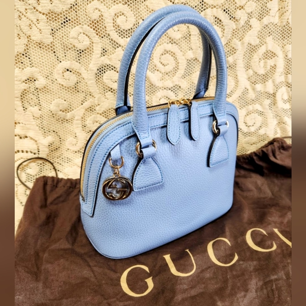 Baby Blue GUCCI Dollar Calfskin Small GG Charm Dome Bag